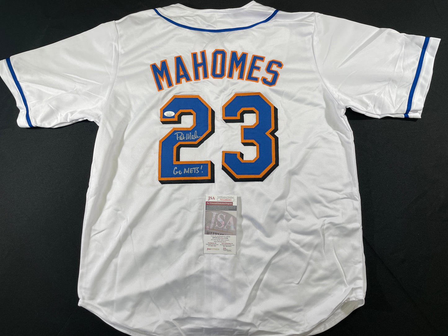 PAT MAHOMES SR. NEW YORK METS SIGNED JERSEY w/GO METS! XL JSA COA