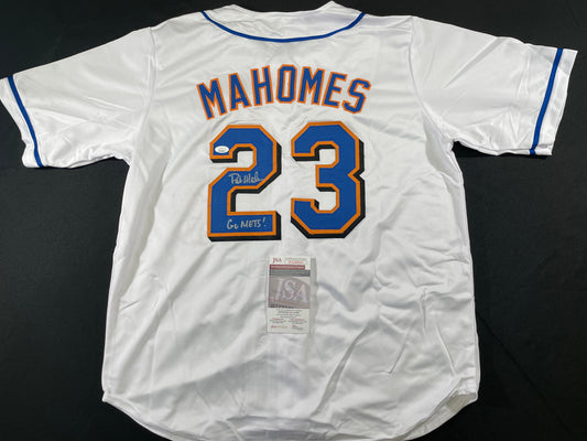 PAT MAHOMES SR. NEW YORK METS SIGNED JERSEY w/GO METS! XL JSA COA