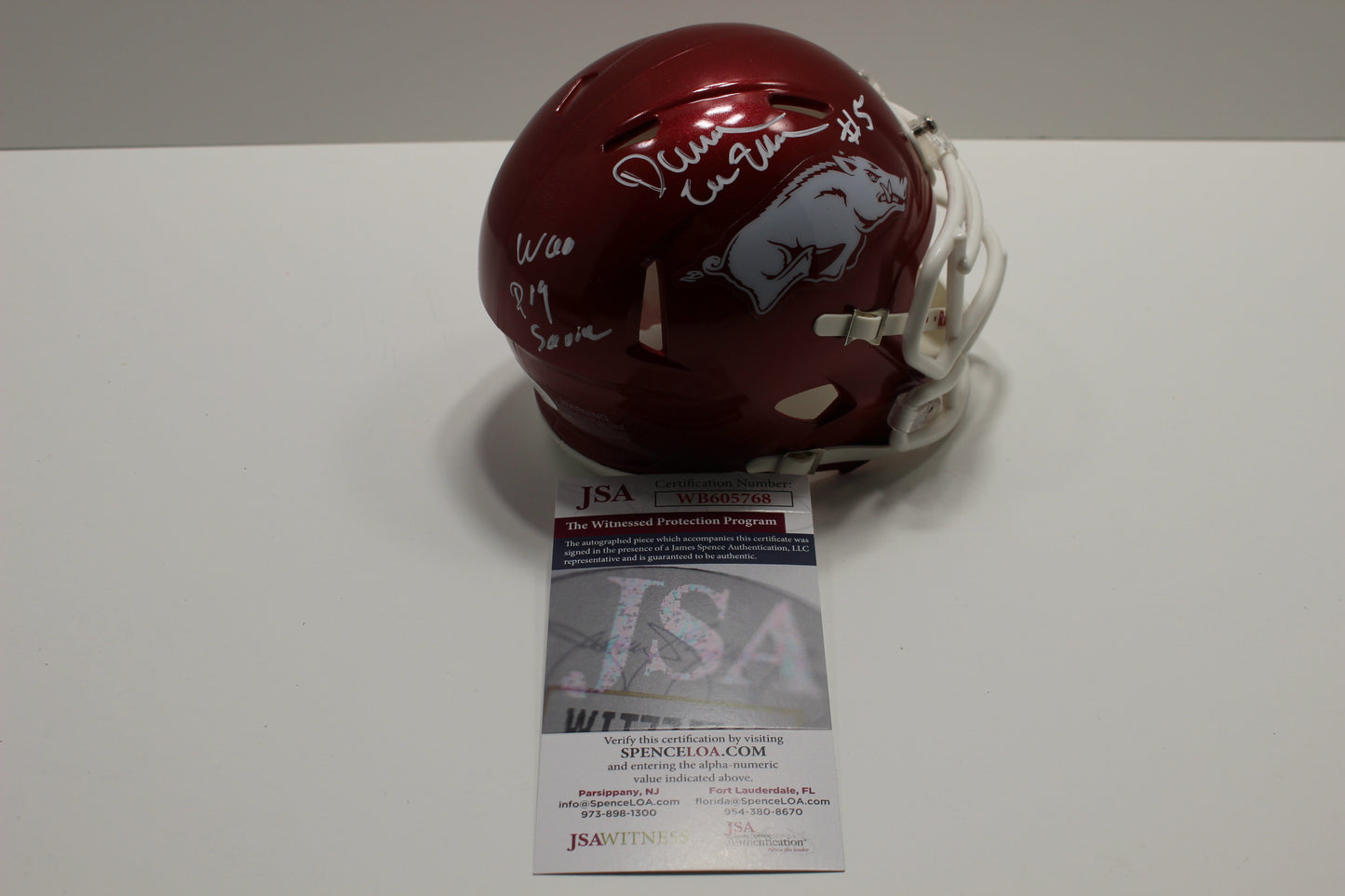 DARREN McFADDEN ARKANSAS RAZORBACKS SIGNED MINI HELMET w/WooPigSooie JSA