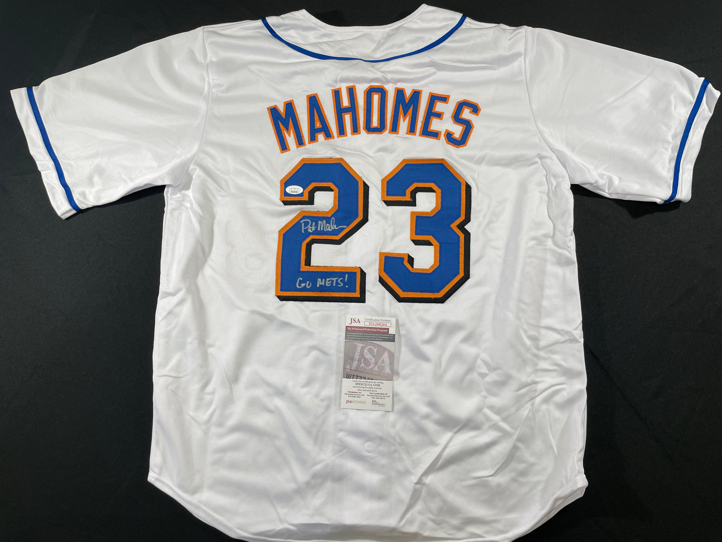 PAT MAHOMES SR. NEW YORK METS SIGNED JERSEY w/GO METS! XL JSA COA