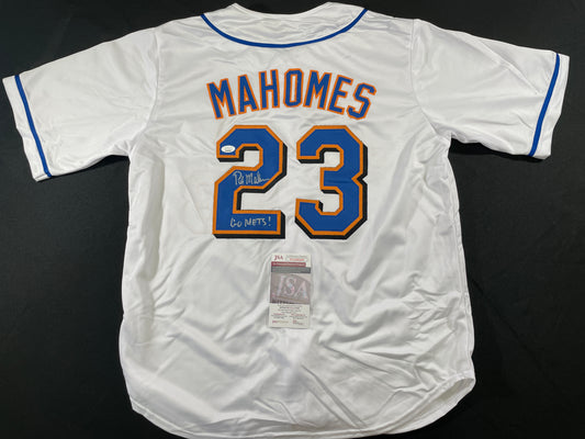 PAT MAHOMES SR. NEW YORK METS SIGNED JERSEY w/GO METS! XL JSA COA