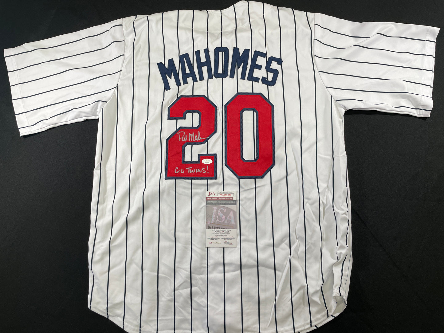 PAT MAHOMES SR. MINNESOTA TWINS SIGNED JERSEY w/GO TWINS! XL JSA COA