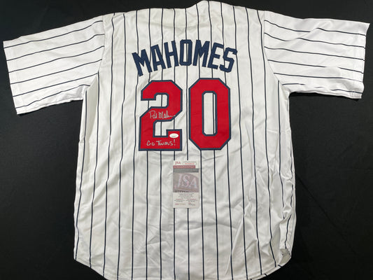 PAT MAHOMES SR. MINNESOTA TWINS SIGNED JERSEY w/GO TWINS! XL JSA COA