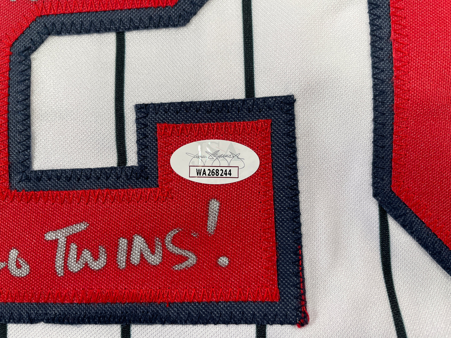 PAT MAHOMES SR. MINNESOTA TWINS SIGNED JERSEY w/GO TWINS! XL JSA COA
