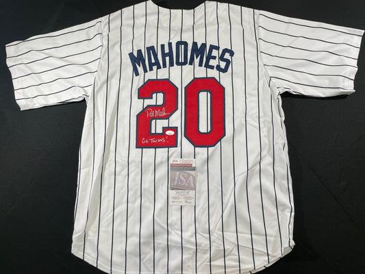 PAT MAHOMES SR. MINNESOTA TWINS SIGNED JERSEY w/GO TWINS! XL JSA COA