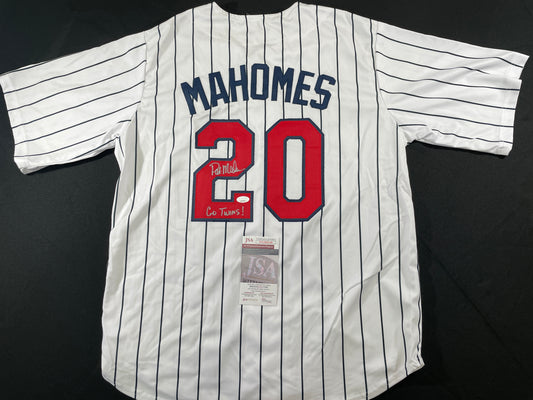 PAT MAHOMES SR. MINNESOTA TWINS SIGNED JERSEY w/GO TWINS! XL JSA COA