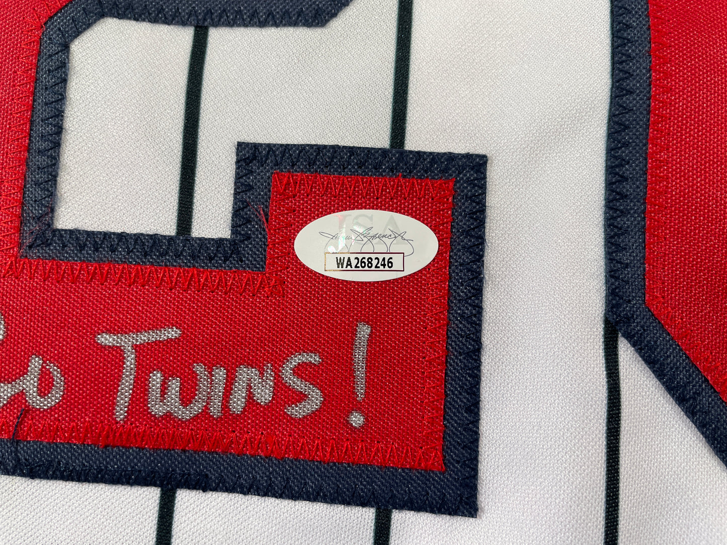 PAT MAHOMES SR. MINNESOTA TWINS SIGNED JERSEY w/GO TWINS! XL JSA COA