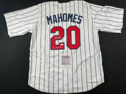 PAT MAHOMES SR. MINNESOTA TWINS SIGNED JERSEY w/GO TWINS! XL JSA COA