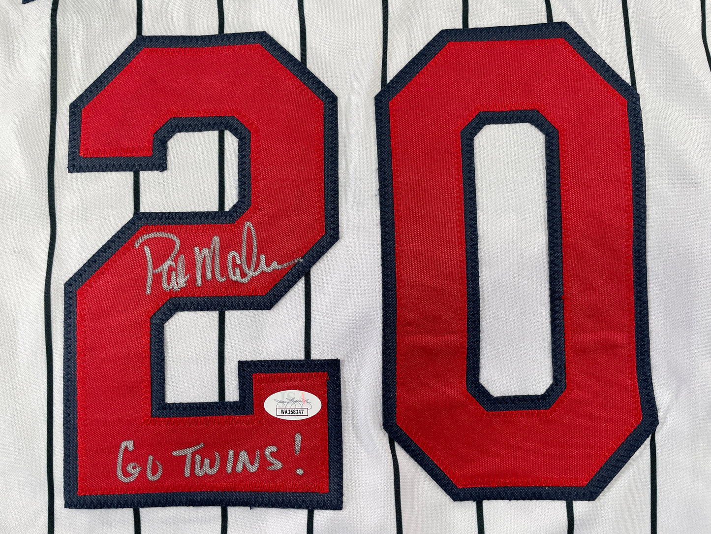 PAT MAHOMES SR. MINNESOTA TWINS SIGNED JERSEY w/GO TWINS! XL JSA COA