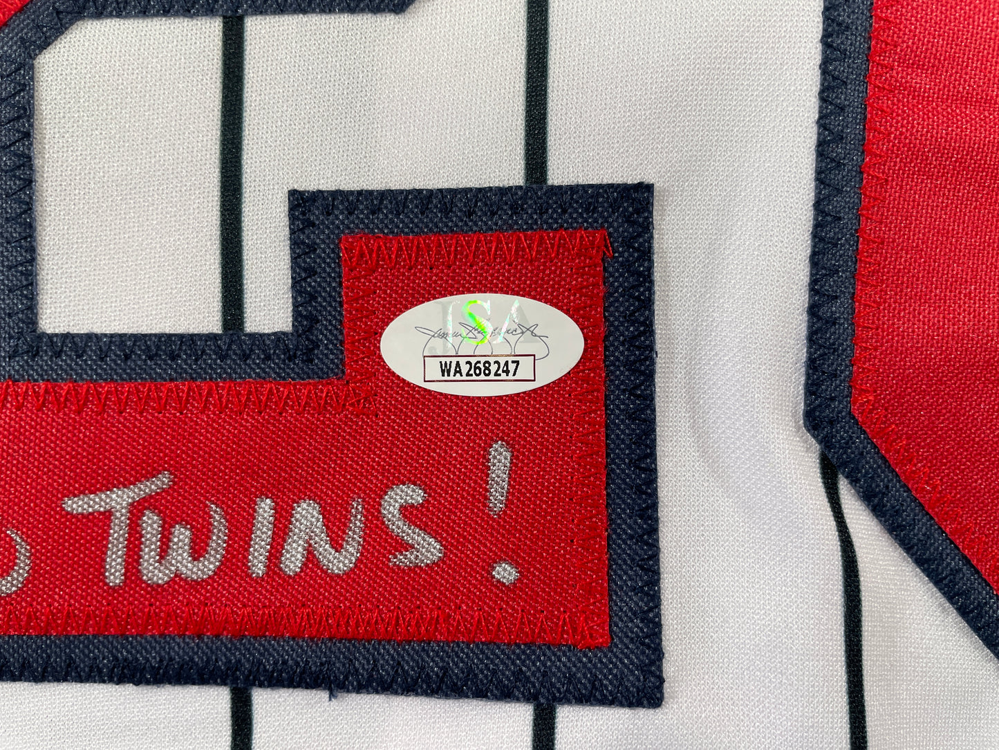 PAT MAHOMES SR. MINNESOTA TWINS SIGNED JERSEY w/GO TWINS! XL JSA COA