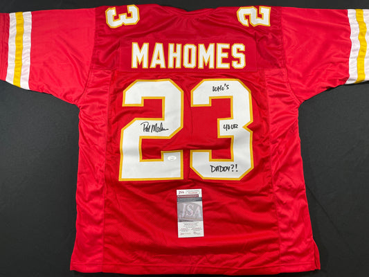 PAT PATRICK MAHOMES SR SIGNED JERSEY KC CHIEFS w/ Who'sYourDaddy JSA