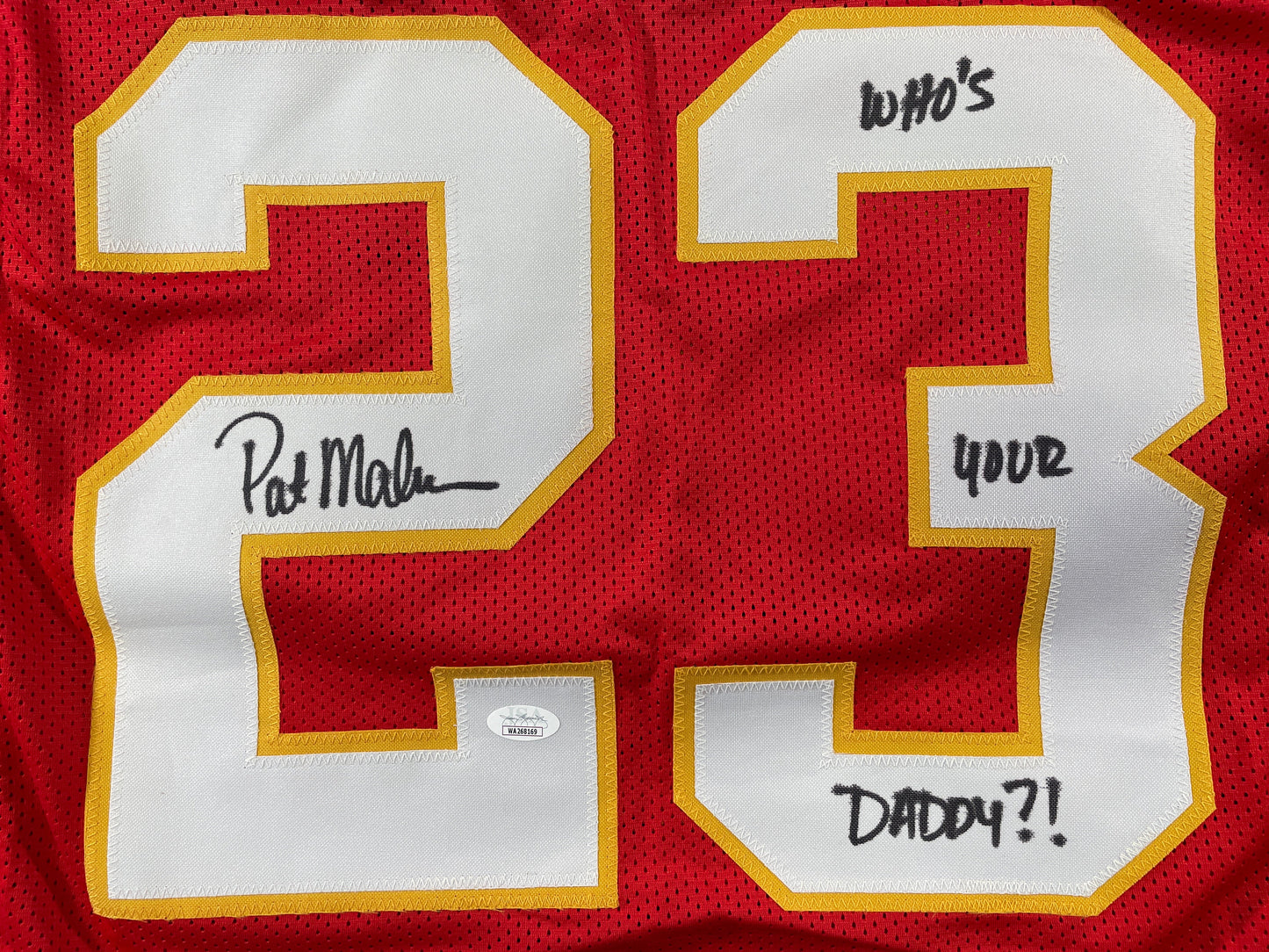 PAT PATRICK MAHOMES SR SIGNED JERSEY KC CHIEFS w/ Who'sYourDaddy Twins JSA COA
