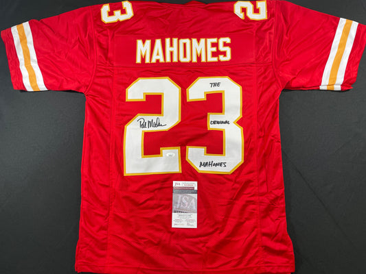 PAT PATRICK MAHOMES SR SIGNED JERSEY KC CHIEFS w/ Who'sYourDaddy Twins JSA COA