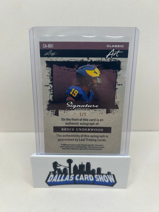 2025 Leaf Signature Series Classic Art Bryce Underwood 1/1 Autograph Auto
