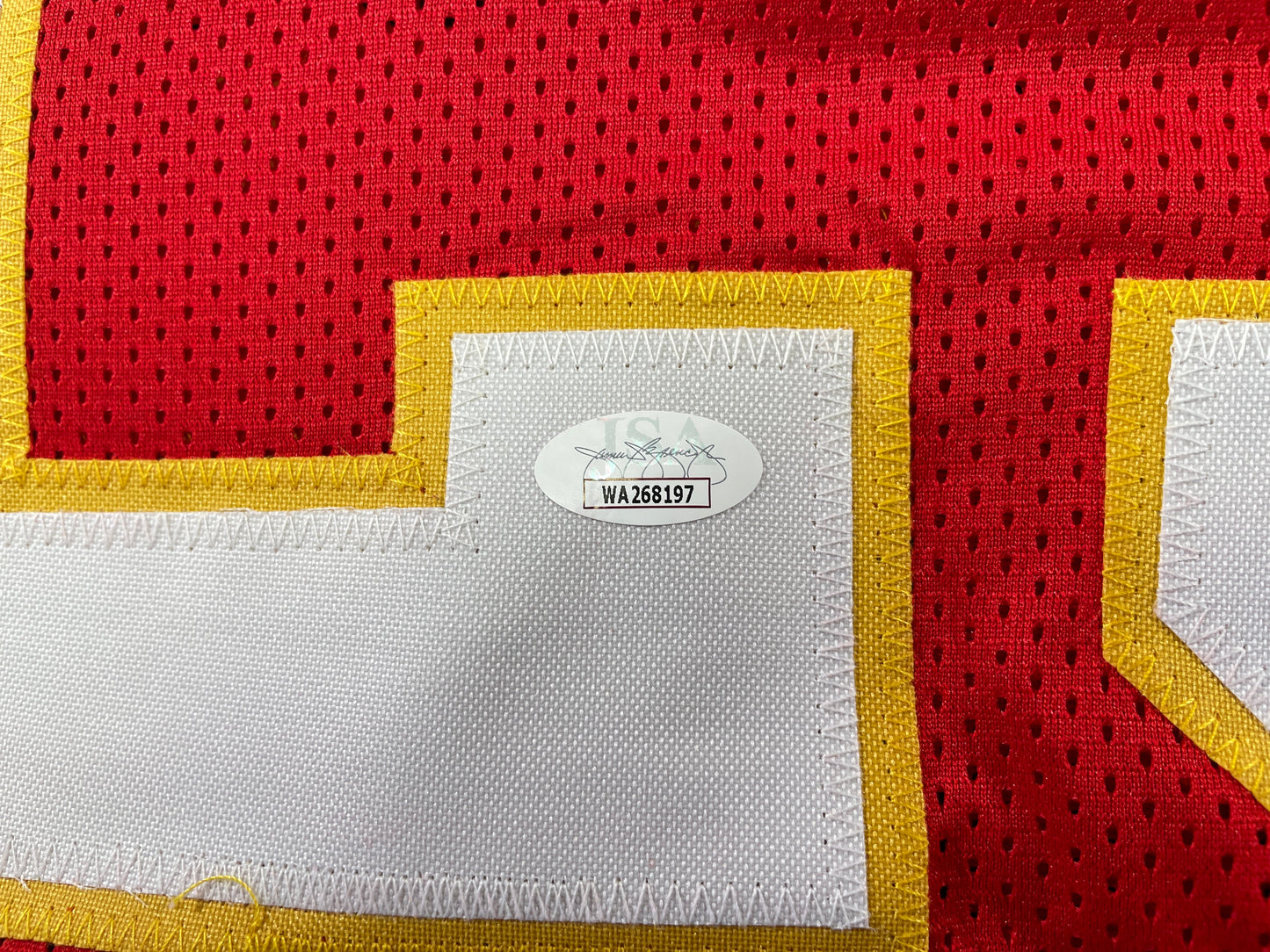 PAT PATRICK MAHOMES SR SIGNED JERSEY KC CHIEFS w/ Who'sYourDaddy Twins JSA COA