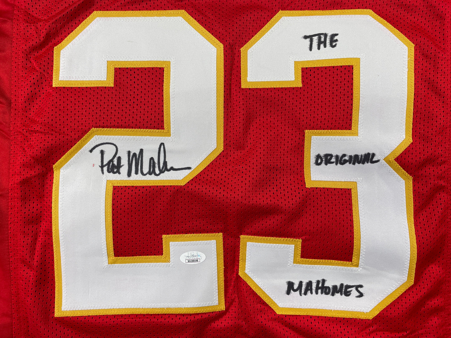 PAT PATRICK MAHOMES SR SIGNED JERSEY KC CHIEFS w/ Who'sYourDaddy Twins JSA COA