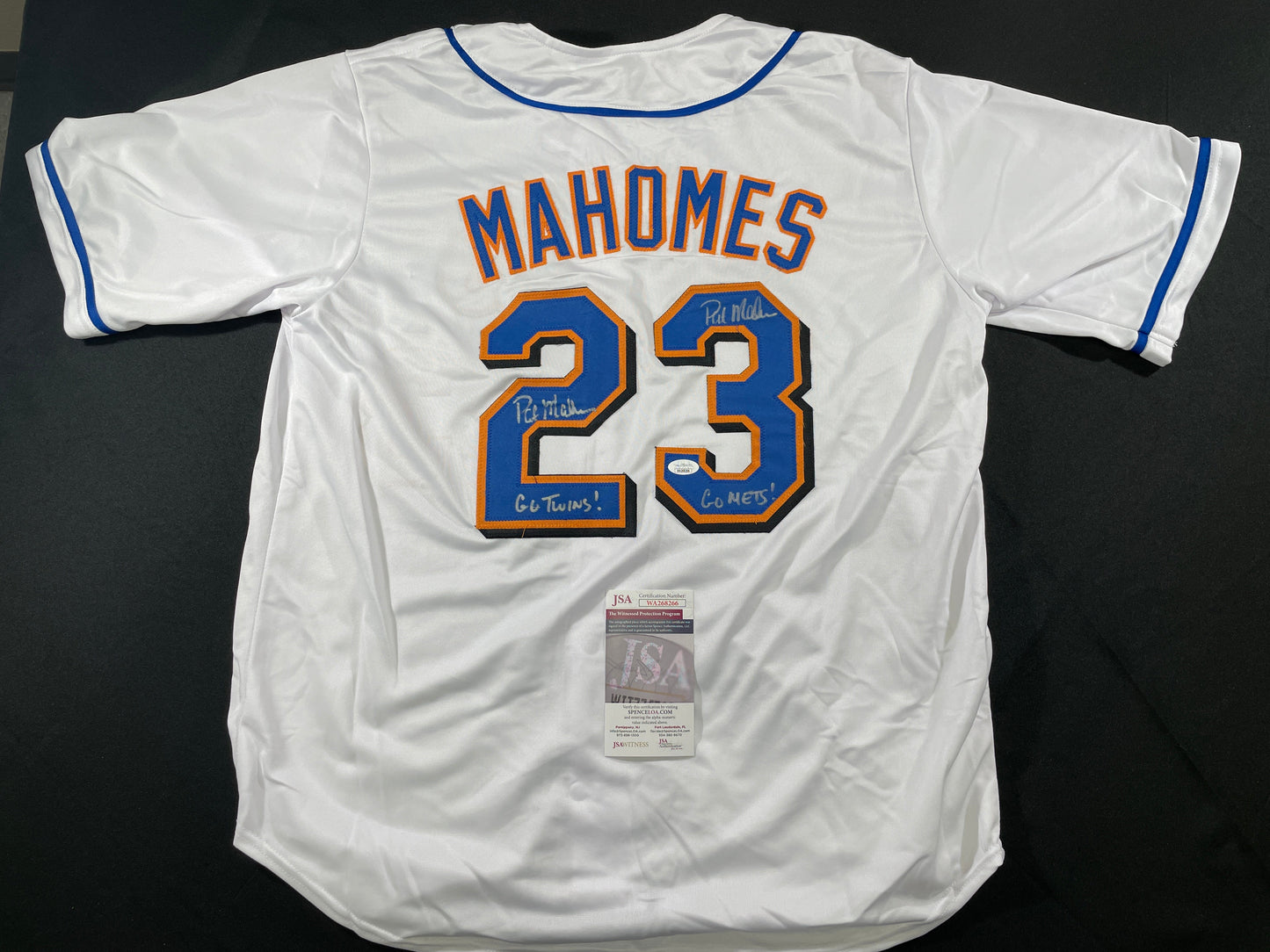 PAT MAHOMES SR. NEW YORK METS DUAL SIGNED JERSEY XL Chiefs JSA COA