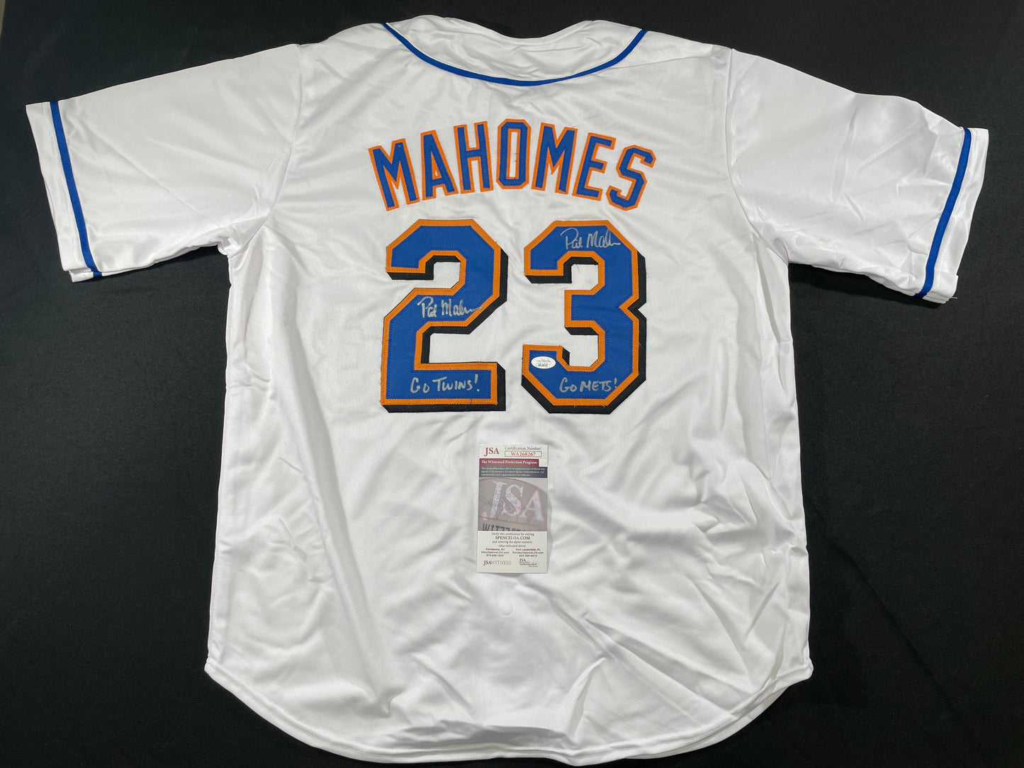 PAT MAHOMES SR. NEW YORK METS DUAL SIGNED JERSEY XL Chiefs JSA COA