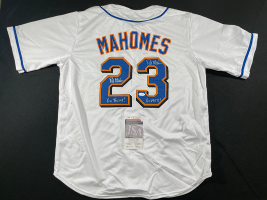 PAT MAHOMES SR. NEW YORK METS DUAL SIGNED JERSEY XL Chiefs JSA COA