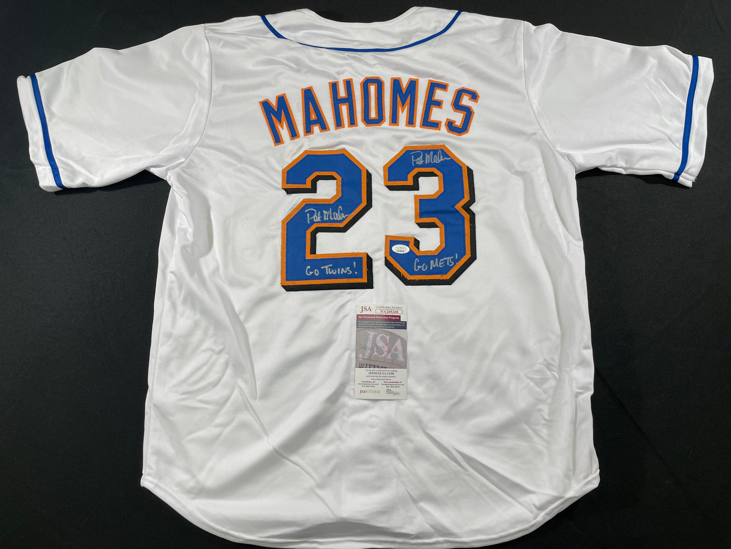 PAT MAHOMES SR. NEW YORK METS DUAL SIGNED JERSEY XL Chiefs JSA COA