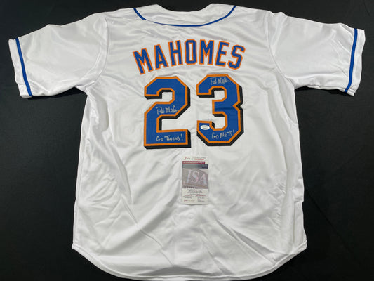 PAT MAHOMES SR. NEW YORK METS DUAL SIGNED JERSEY XL Chiefs JSA COA