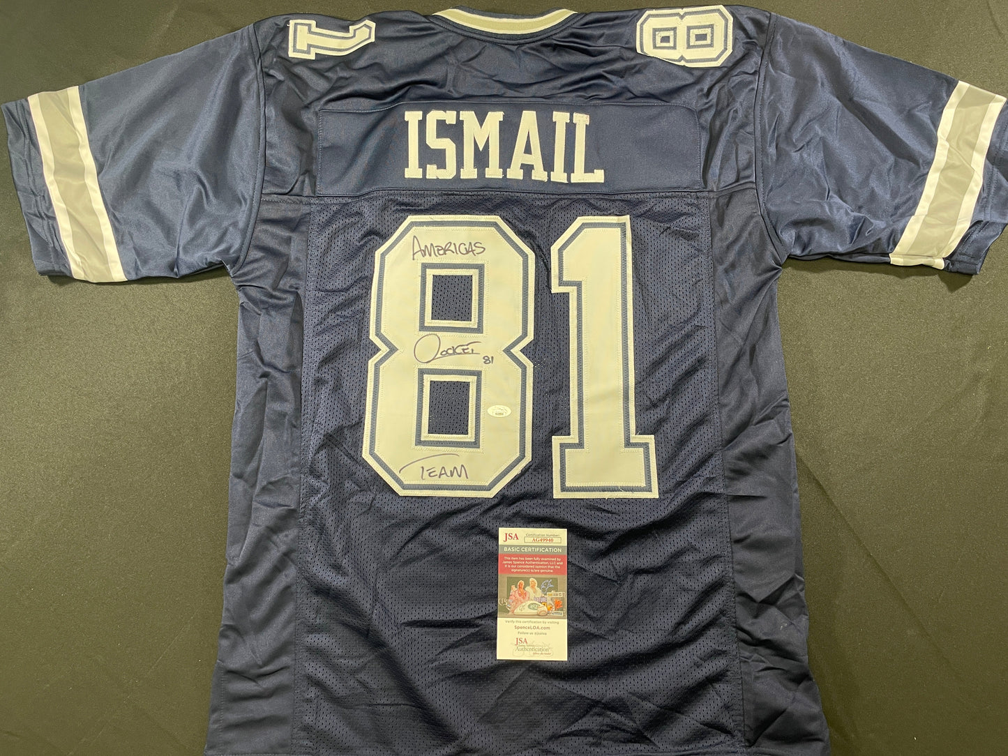 RAGHIB ROCKET ISMAIL DALLAS COWBOYS SIGNED ROAD JERSEY w/AMERICAS TEAM JSA