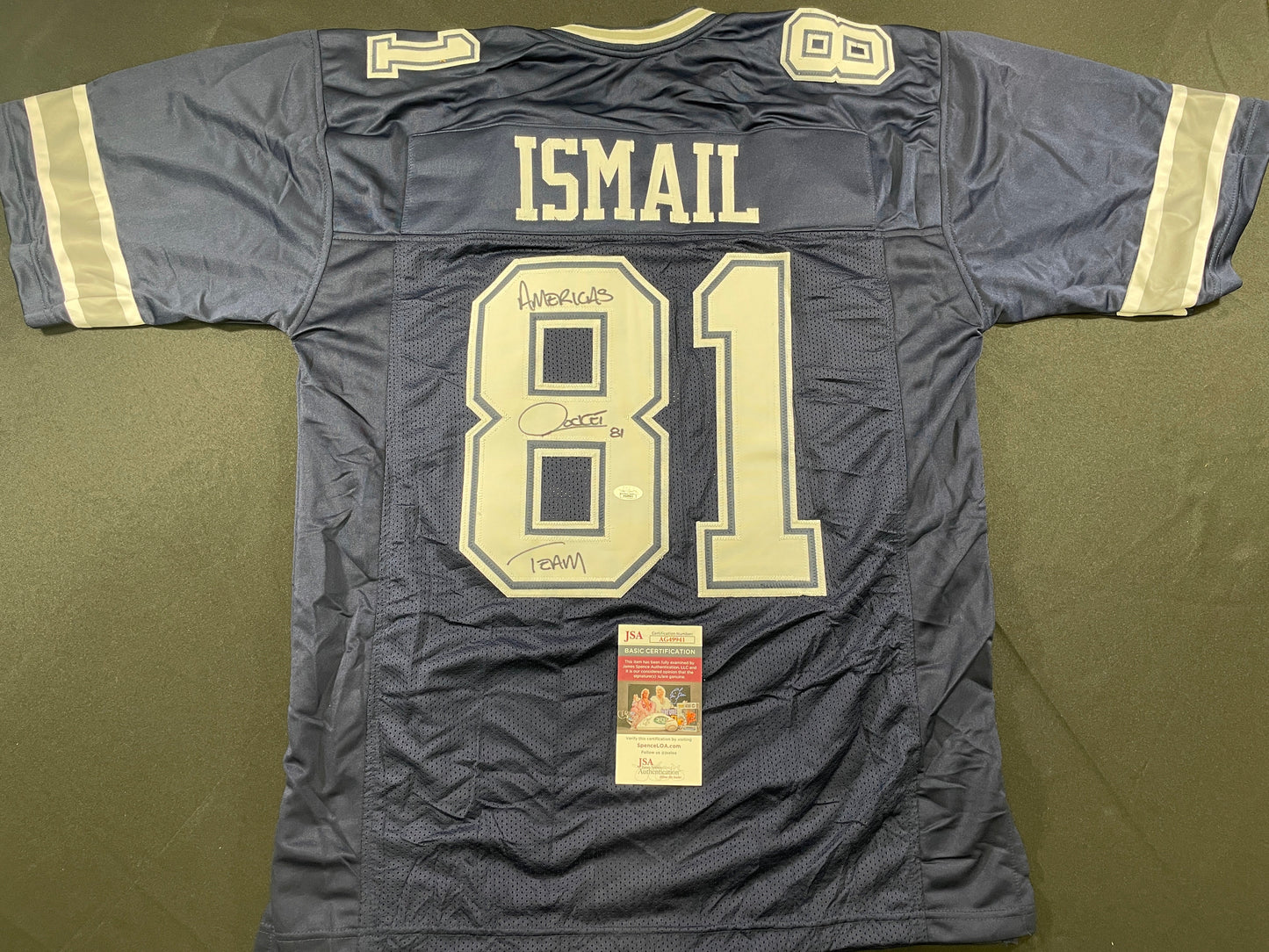 RAGHIB ROCKET ISMAIL DALLAS COWBOYS SIGNED ROAD JERSEY w/AMERICAS TEAM JSA