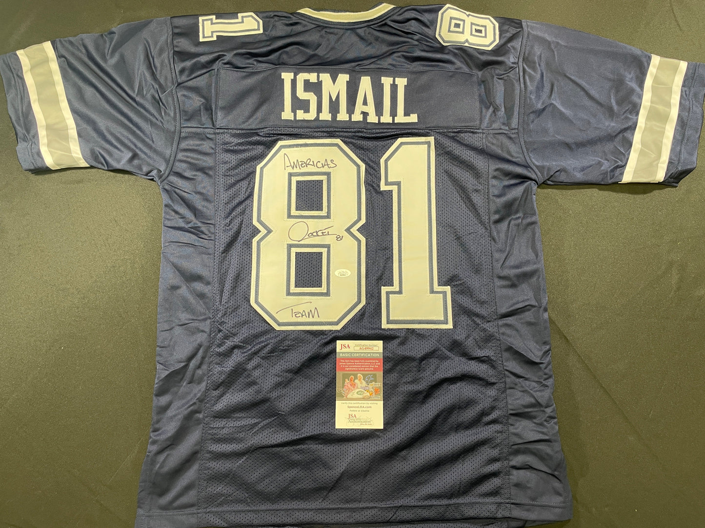 RAGHIB ROCKET ISMAIL DALLAS COWBOYS SIGNED ROAD JERSEY w/AMERICAS TEAM JSA