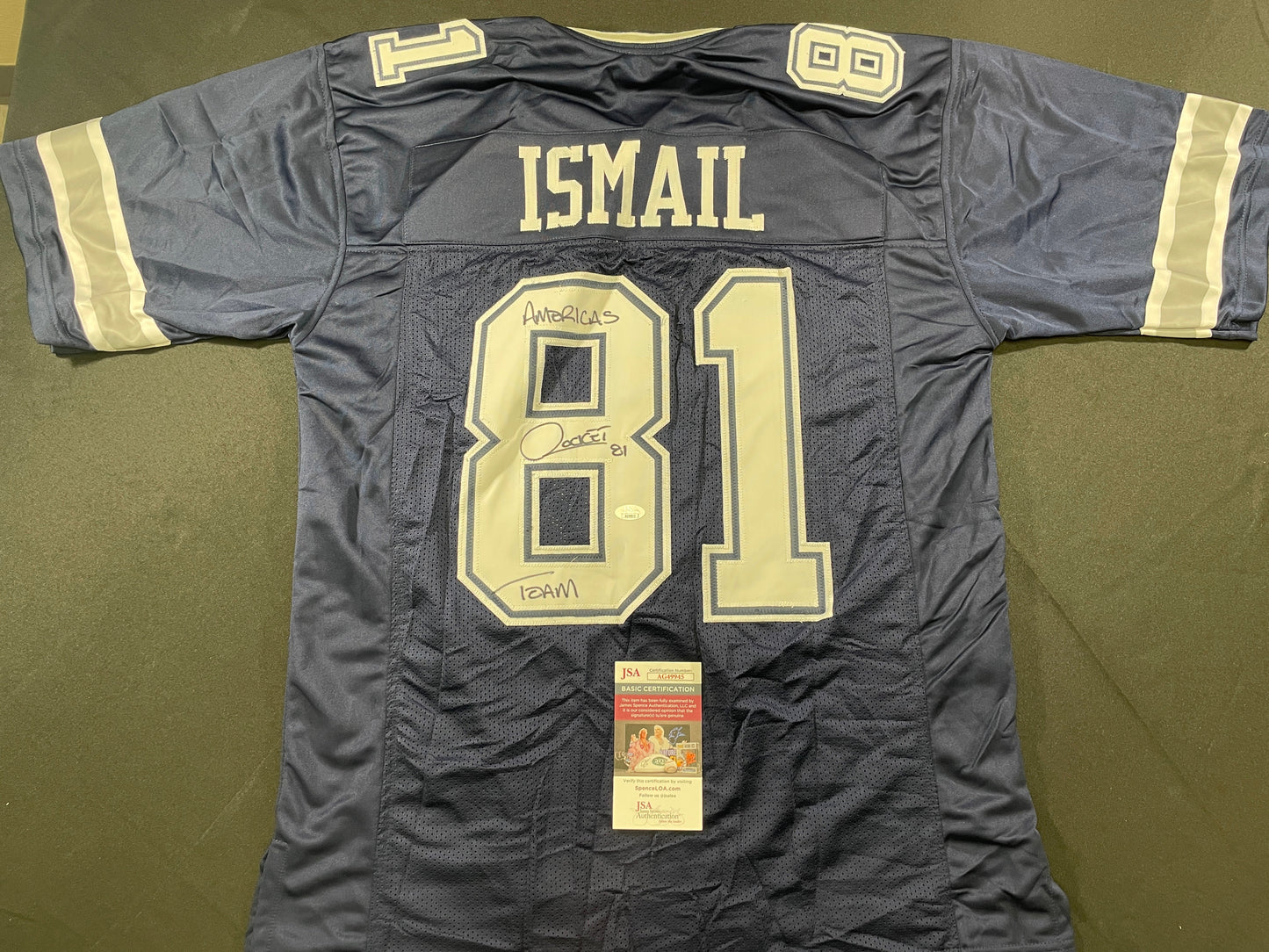 RAGHIB ROCKET ISMAIL DALLAS COWBOYS SIGNED ROAD JERSEY w/AMERICAS TEAM JSA