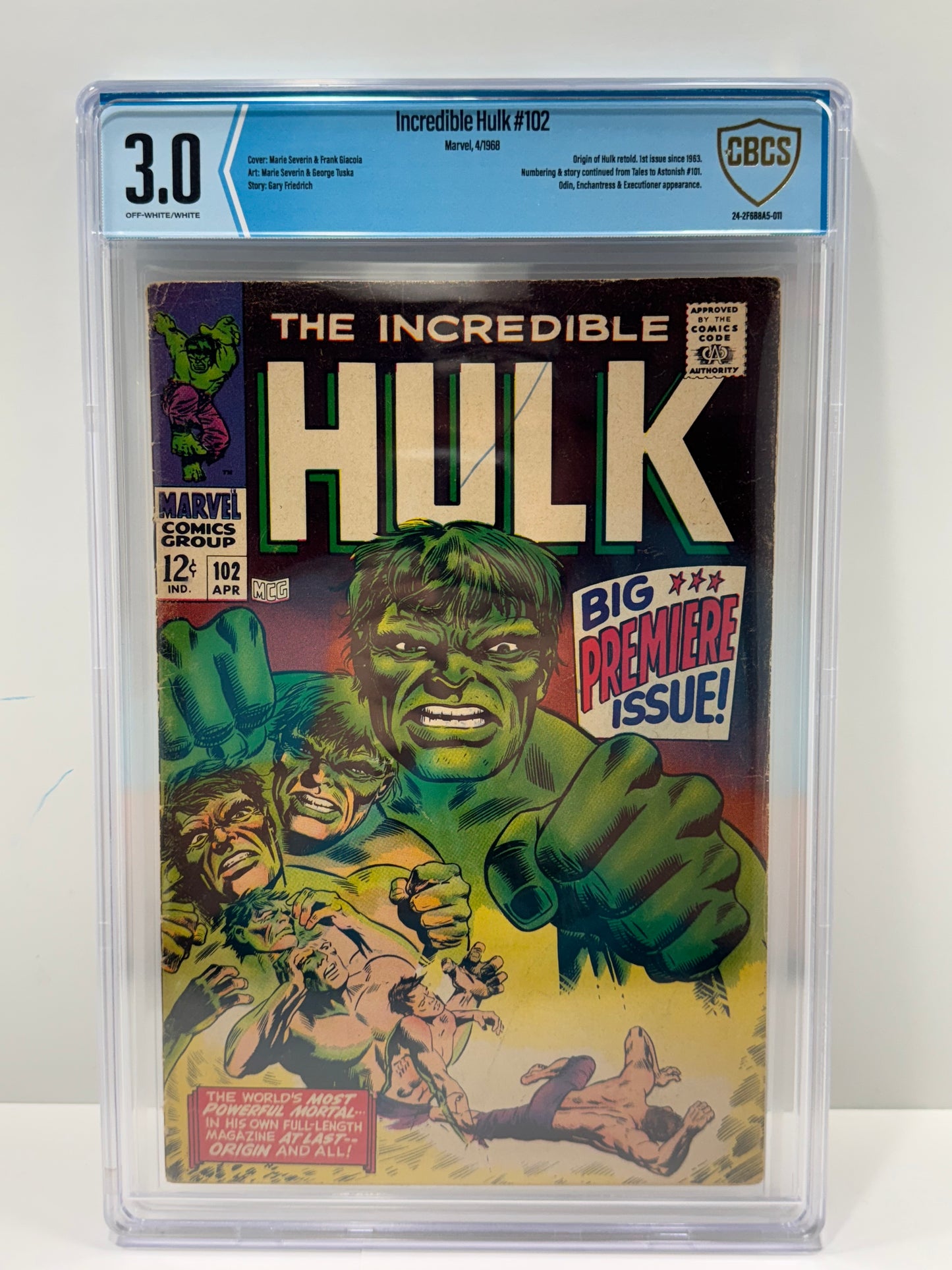 Incredible Hulk #102 CBCS 3.0 OW-White Pages Marvel Comics 1968