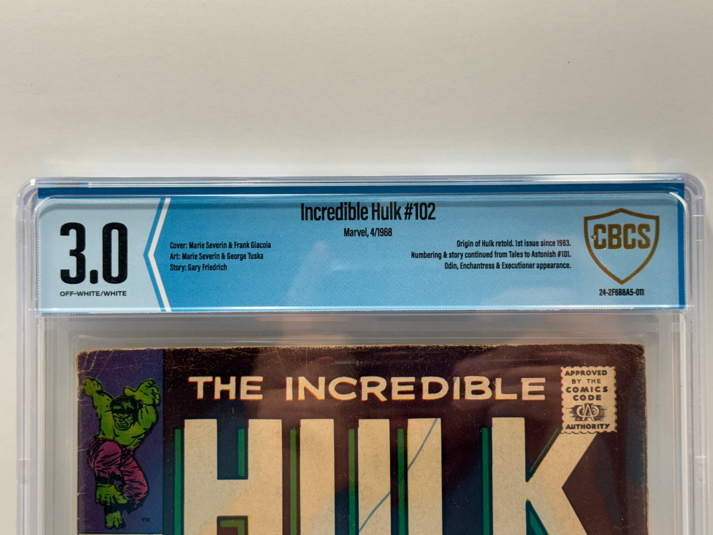 Incredible Hulk #102 CBCS 3.0 OW-White Pages Marvel Comics 1968
