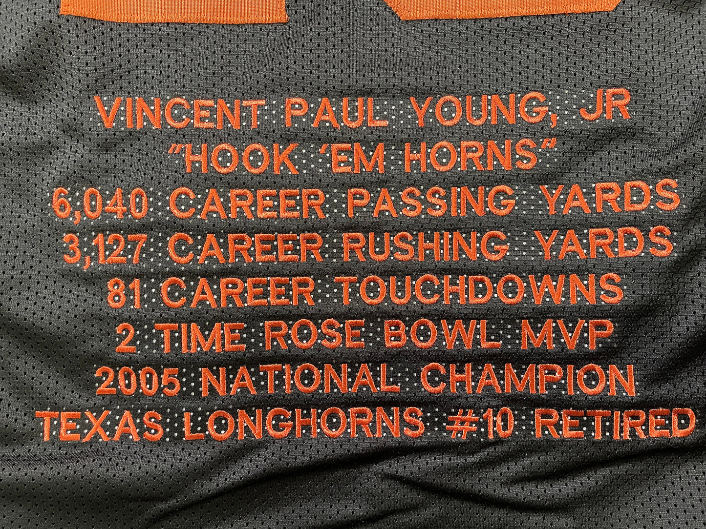 VINCE YOUNG BLACK TEXAS LONGHORNS SIGNED STAT JERSEY JSA COA