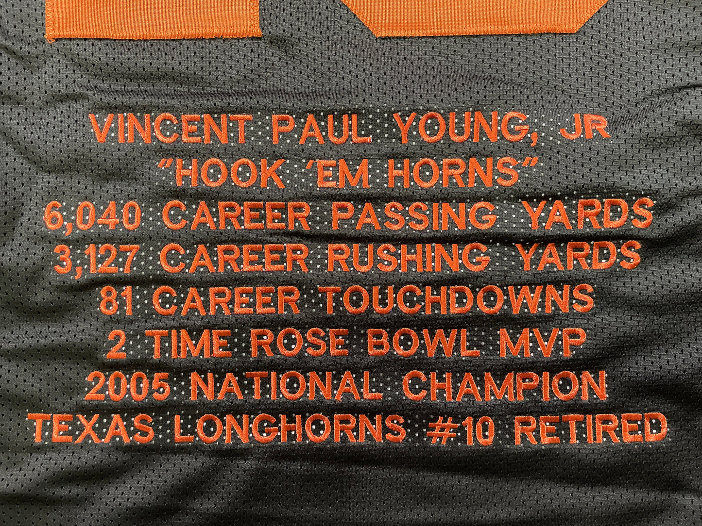 VINCE YOUNG BLACK TEXAS LONGHORNS SIGNED STAT JERSEY JSA COA