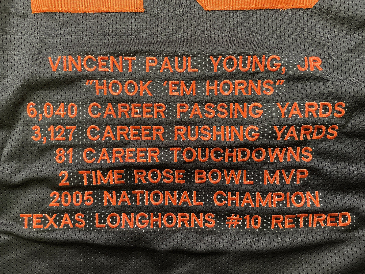 VINCE YOUNG BLACK TEXAS LONGHORNS SIGNED STAT JERSEY JSA COA