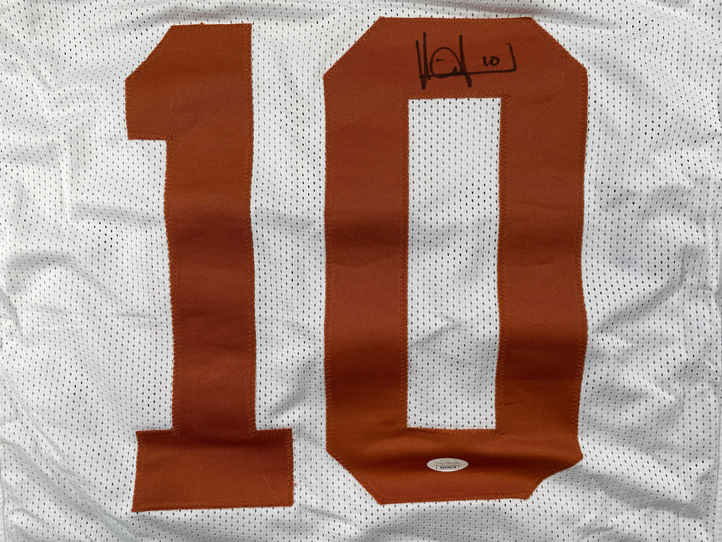 VINCE YOUNG WHITE TEXAS LONGHORNS SIGNED STAT JERSEY JSA COA