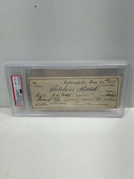 BENJAMIN HARRISON 1875 SIGNED CHECK PSA/DNA 8 CERTIFIED 23rd U.S. PRESIDENT