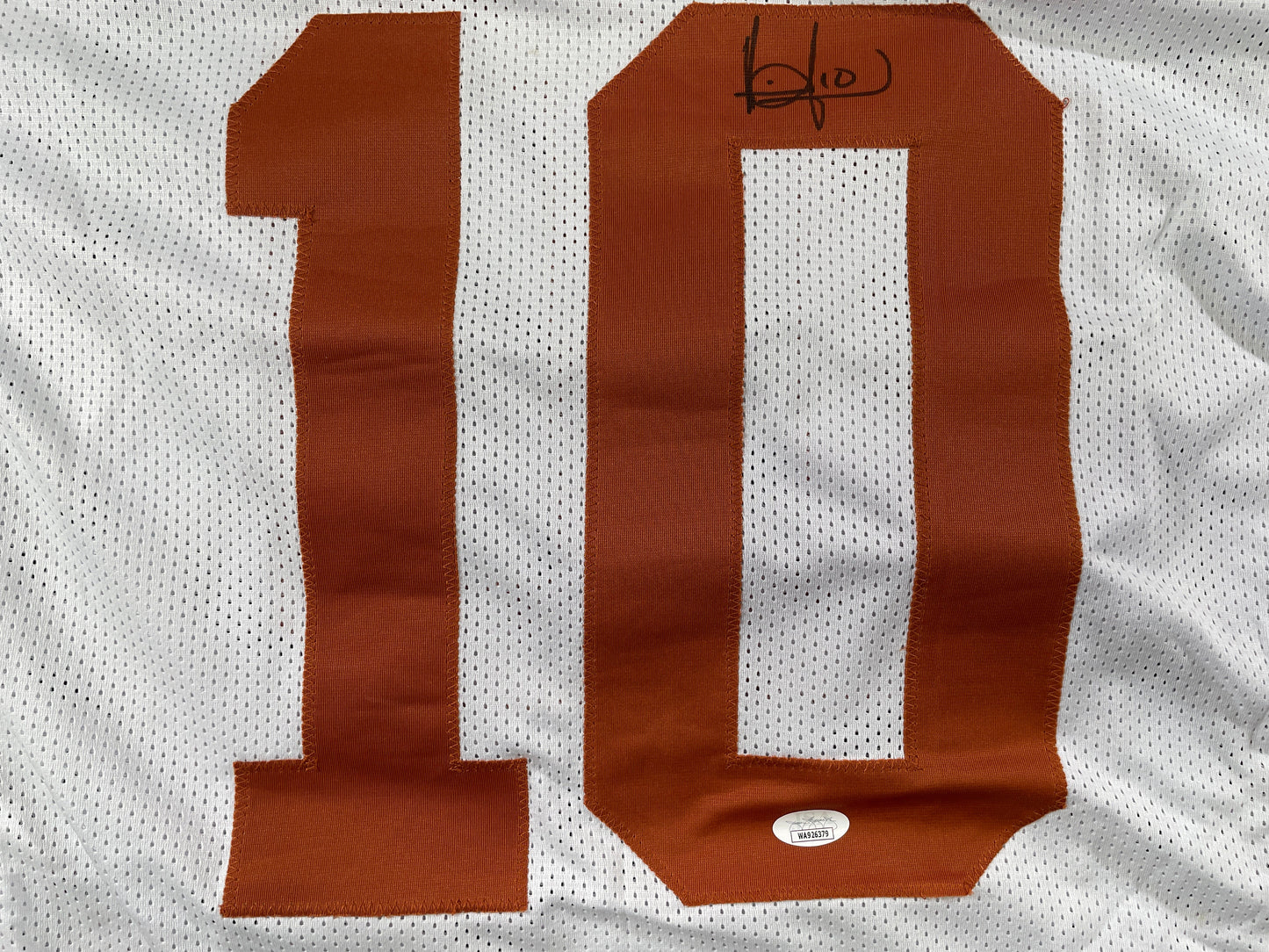VINCE YOUNG WHITE TEXAS LONGHORNS SIGNED STAT JERSEY JSA COA