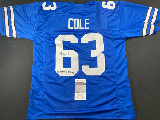 LARRY COLE DALLAS COWBOYS SIGNED BLUE JERSEY w/SB VI & XII Champs XL JSA COA