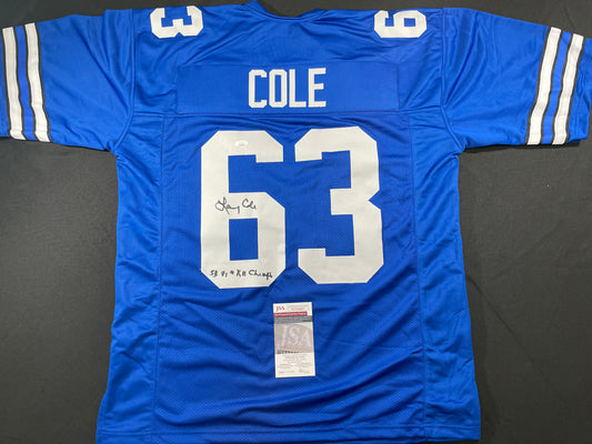 LARRY COLE DALLAS COWBOYS SIGNED BLUE JERSEY w/SB VI & XII Champs XL JSA COA