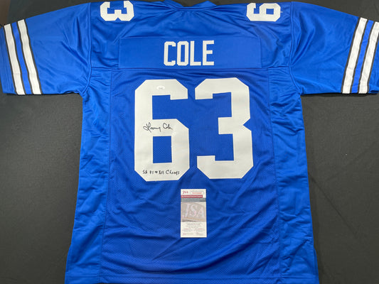 LARRY COLE DALLAS COWBOYS SIGNED BLUE JERSEY w/SB VI & XII Champs XL JSA COA