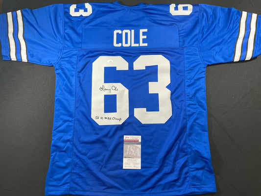 LARRY COLE DALLAS COWBOYS SIGNED BLUE JERSEY w/SB VI & XII Champs XL JSA COA