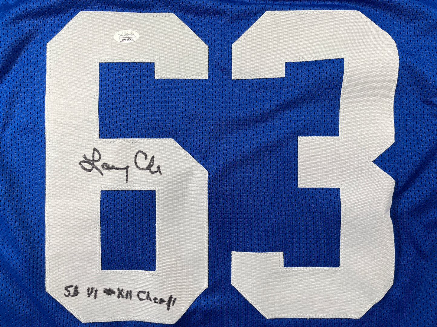 LARRY COLE DALLAS COWBOYS SIGNED BLUE JERSEY w/SB VI & XII Champs XL JSA COA