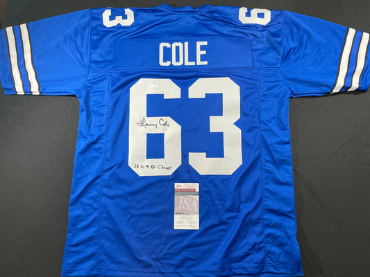 LARRY COLE DALLAS COWBOYS SIGNED BLUE JERSEY w/SB VI & XII Champs XL JSA COA