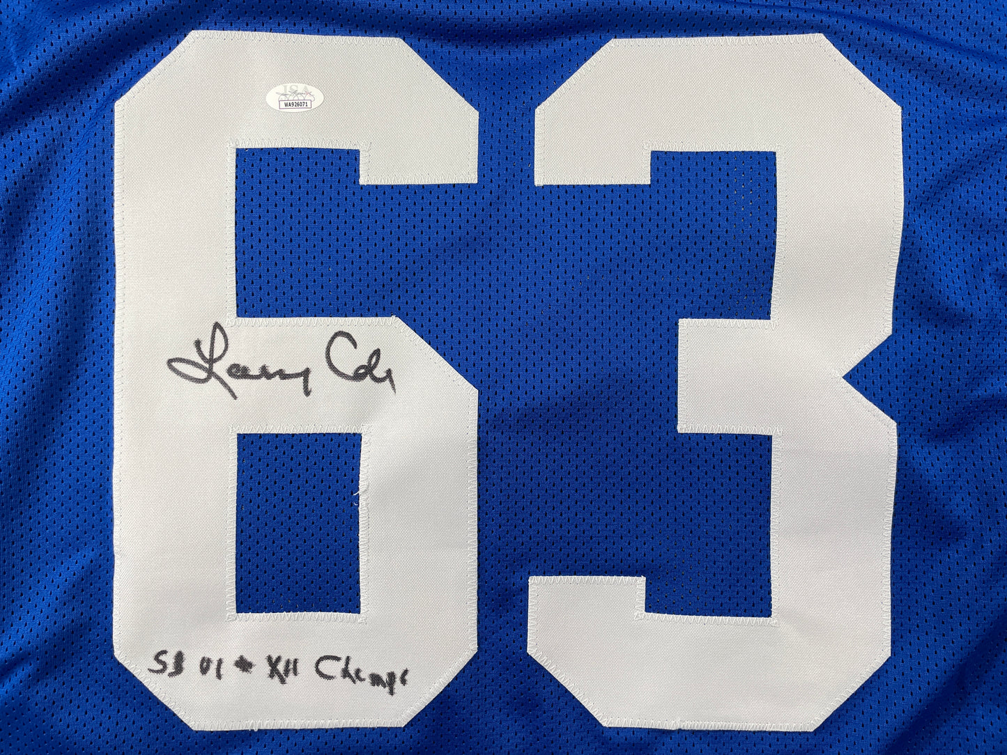 LARRY COLE DALLAS COWBOYS SIGNED BLUE JERSEY w/SB VI & XII Champs XL JSA COA