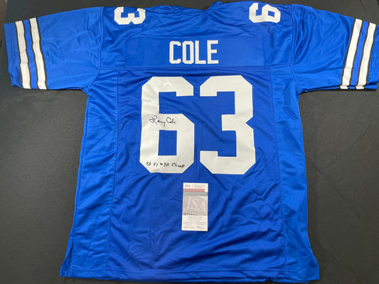 LARRY COLE DALLAS COWBOYS SIGNED BLUE JERSEY w/SB VI & XII Champs XL JSA COA
