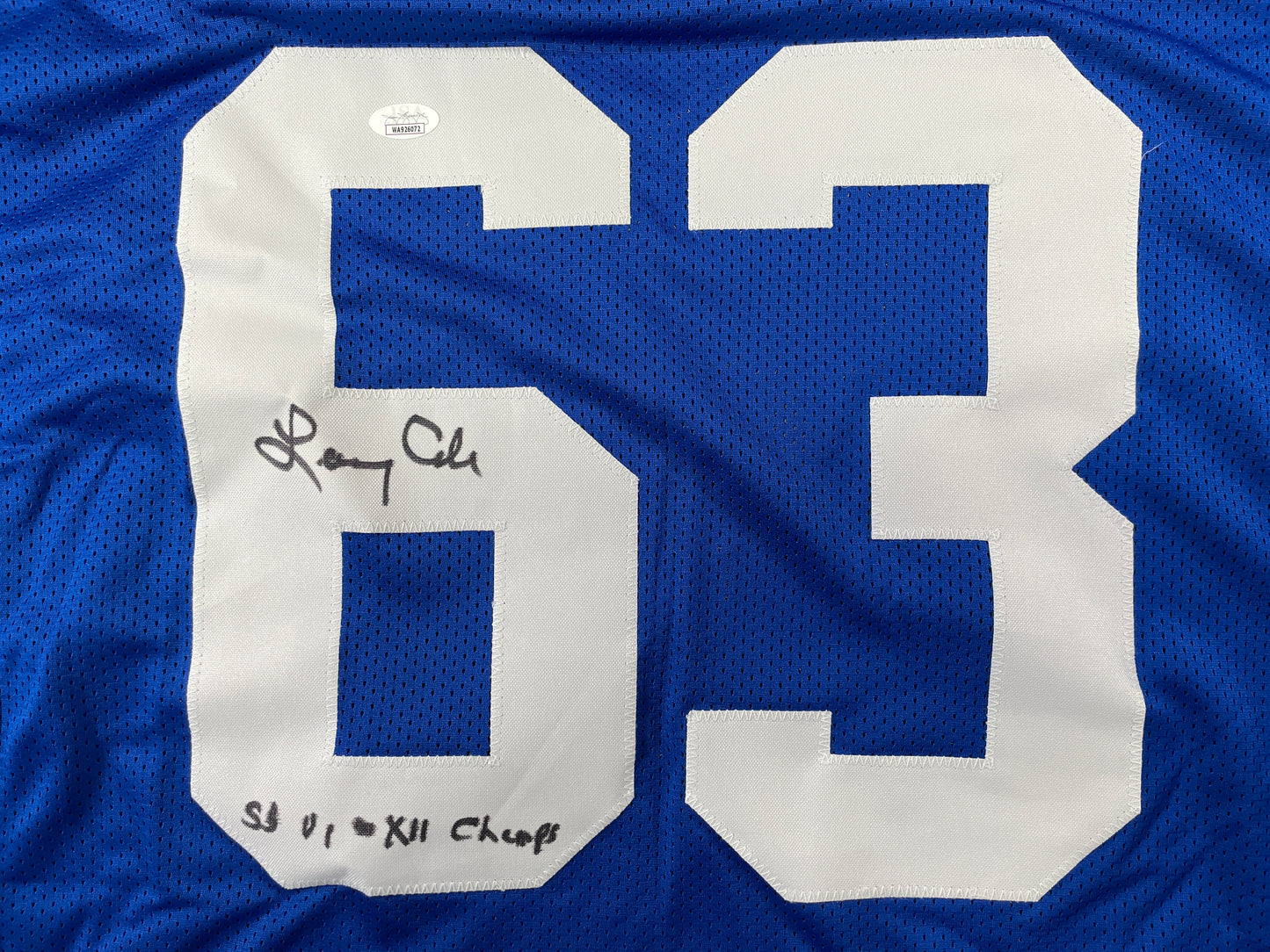 LARRY COLE DALLAS COWBOYS SIGNED BLUE JERSEY w/SB VI & XII Champs XL JSA COA