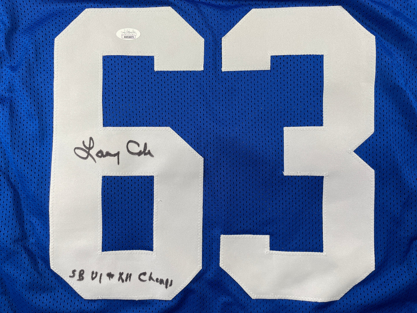 LARRY COLE DALLAS COWBOYS SIGNED BLUE JERSEY w/SB VI & XII Champs XL JSA COA