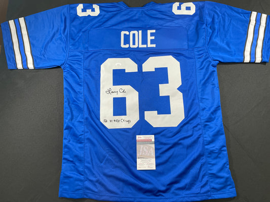 LARRY COLE DALLAS COWBOYS SIGNED BLUE JERSEY w/SB VI & XII Champs XL JSA COA