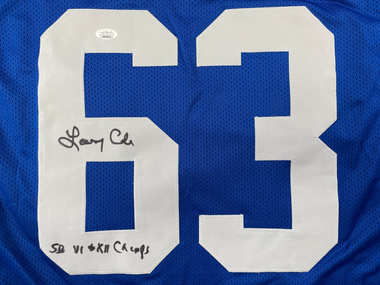 LARRY COLE DALLAS COWBOYS SIGNED BLUE JERSEY w/SB VI & XII Champs XL JSA COA
