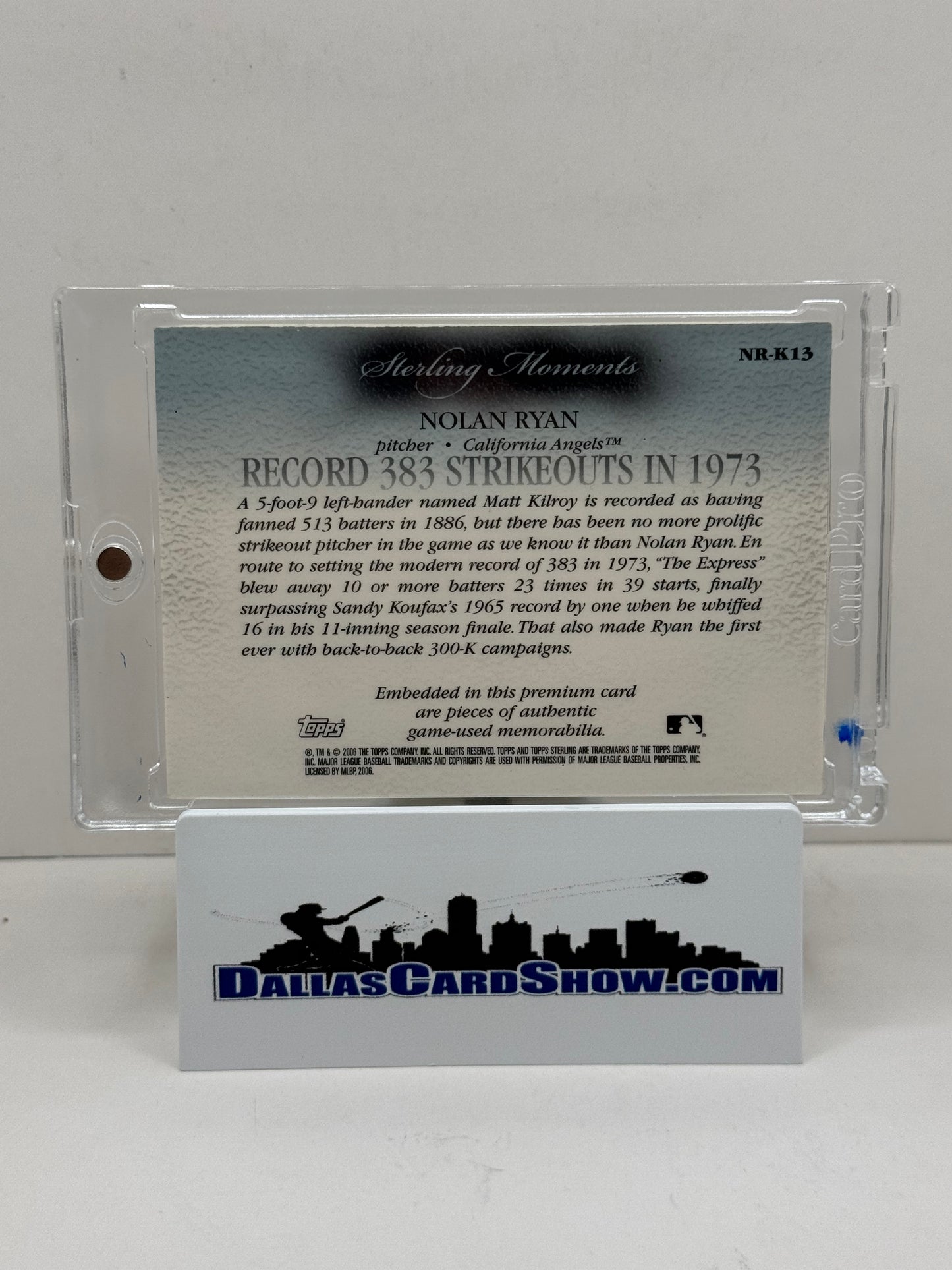2006 Topps Sterling #NRK13 Nolan Ryan Ryan's Record Strikeout Game Used Relic 7/10